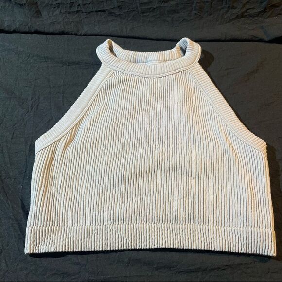 Aerie Gray Sleeveless Razor Back Lined Ribbed Athletic Crop Top - Picture 1 of 5